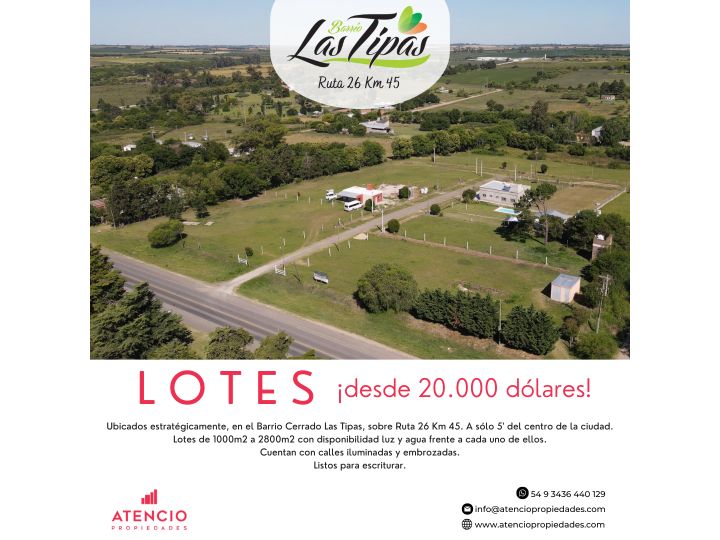 Lotes desde 18.000 dólares! Barrio Cerrado Las Tipas! 1000m2 a 2800m2! A 5 Minutos De La Ciudad - LOTE 12