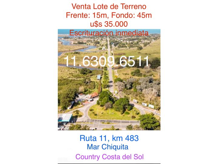 PERMUTA Venta lote de Terreno Mar Chiquita Mar del Plata Country Costa del Sol PERMUTO